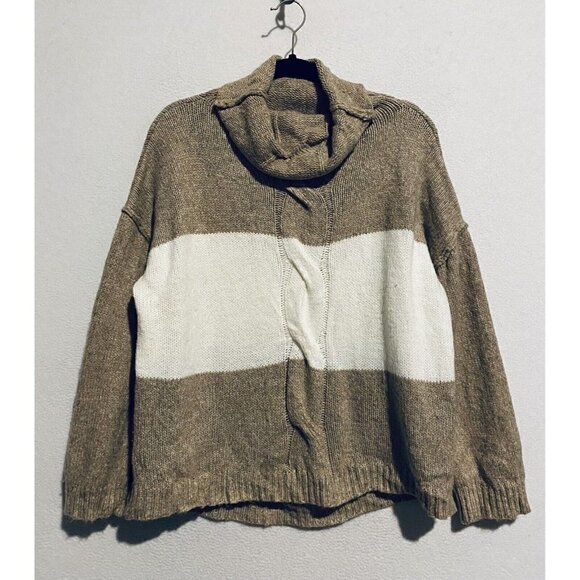 Vici Sweaters - Vici Sweater Womens Large Turtleneck Colorblock Cableknit Drop Shoulder Boho